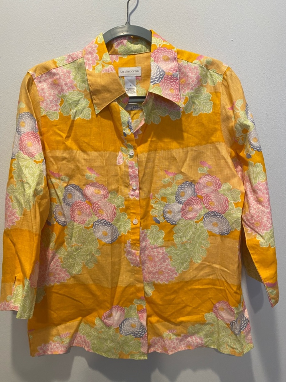 Liz Claiborne Orange Floral Button-Front Blouse size M